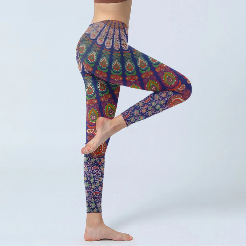Buddha Stones Exquisite Flower Paisley Pattern Gym Leggings Women's Yoga Pants