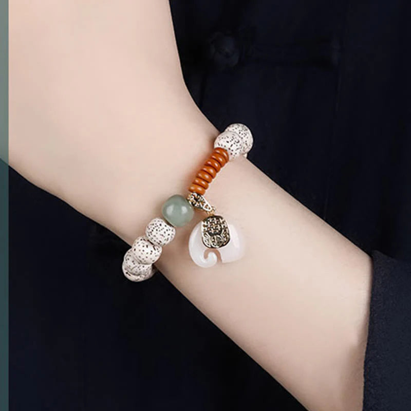 Buddha Stones Hand PolishedStar Moon Bodhi Seed Elephant Pattern Inner Peace Bracelet
