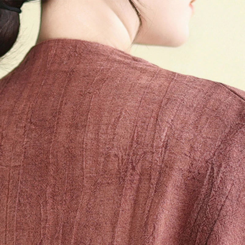 Buddha Stones Plain Long Sleeve Women's Cotton Linen Jacket With Pockets