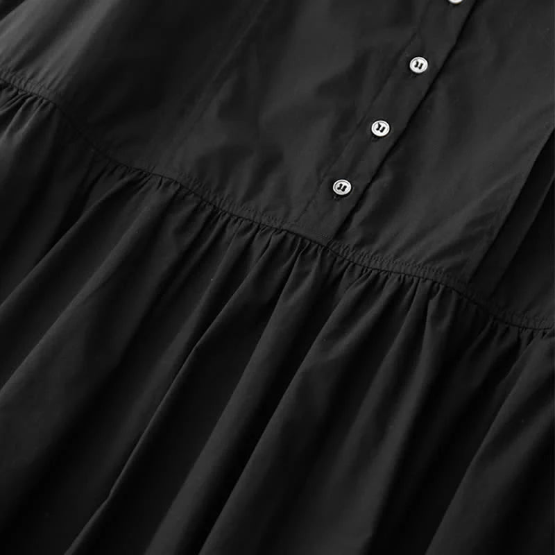 Buddha Stones Summer Buttons Pleated Knee Length Women's Sleeveless Dress With Pockets
