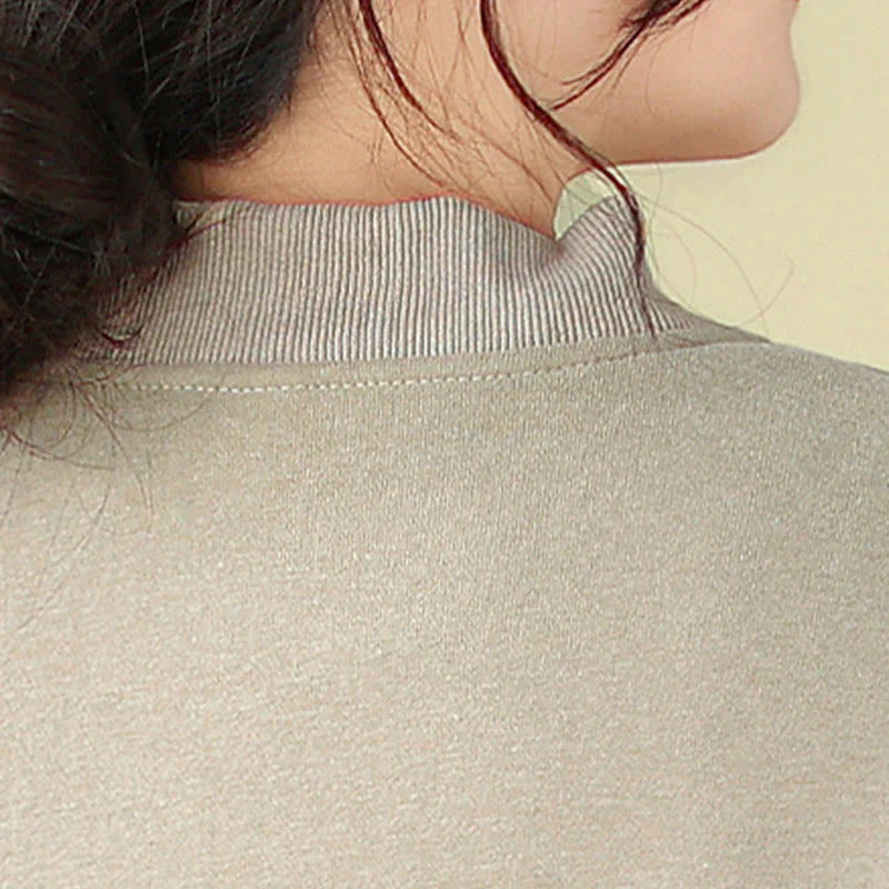 Buddha Stones Plain Women's Buttons Crew Neck Long Sleeve Cotton Jacket With Pockets