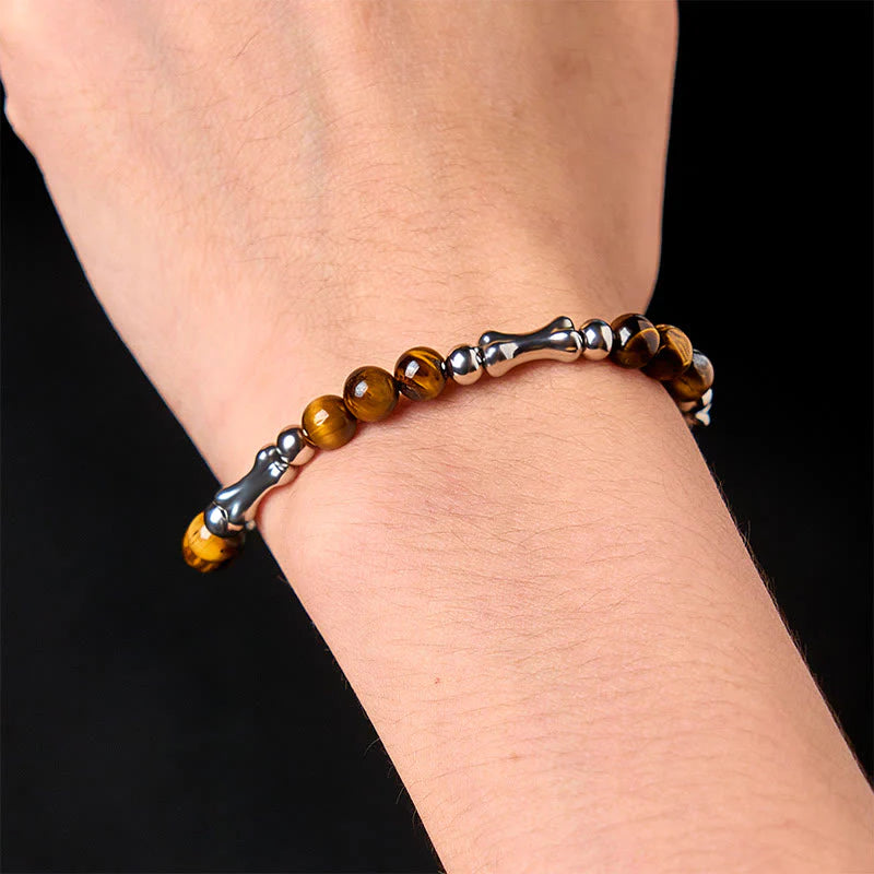 Buddha Stones Cute Bone Pattern Tiger Eye Courage Beads Bracelet