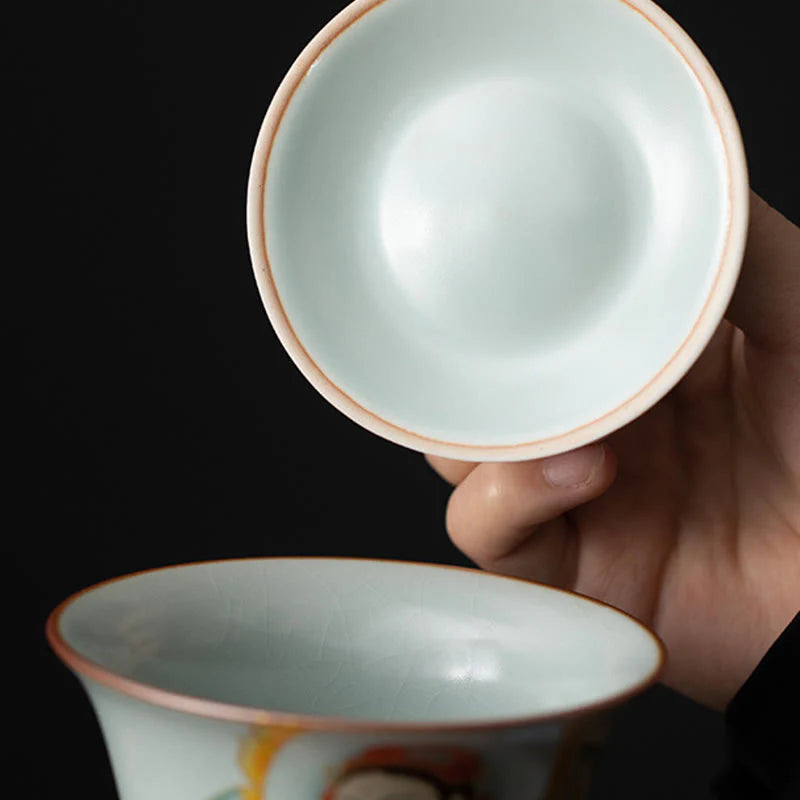Buddha Stones Thangka Dragon Buddhas Dunhuang Ceramic Gaiwan Sancai Kung Fu Tea Cup And Saucer With Lid Gift Box 180ml