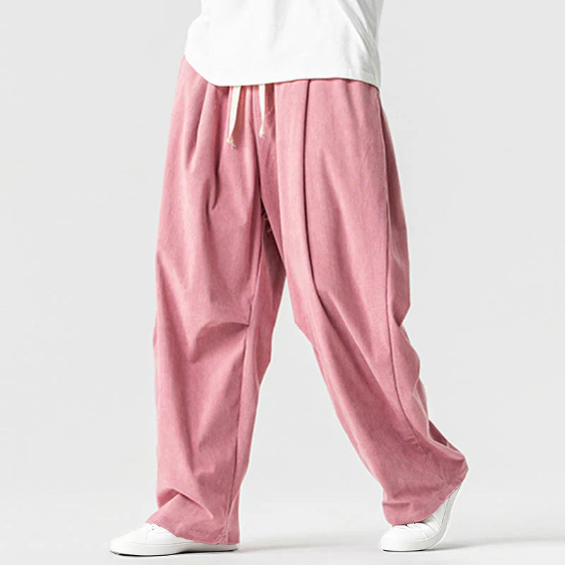 Buddha Stones Winter Drawstring Corduroy Cotton Men's Wide Leg Pants With Pockets