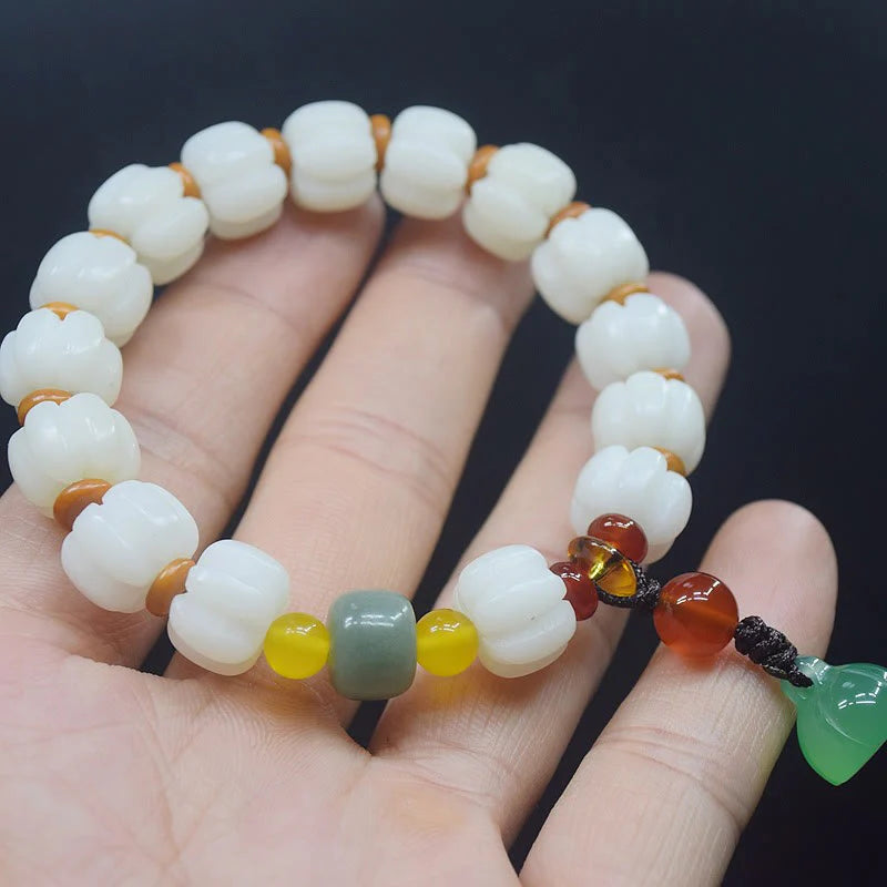 Buddha Stones Natural Bodhi Seed Red Agate Bodhi Calm Harmony Engraved Pumpkin Bead Lotus Bracelet
