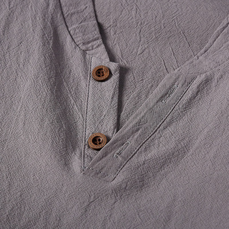 Buddha Stones 2Pcs Plain Notched Collar Short Sleeve T-Shirt Shorts With Pockets Cotton Linen Men's Meditation Cloth Set