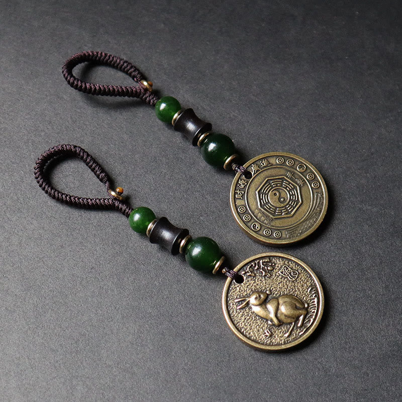 Buddha Stones Chinese Zodiac Year Of The Horse Bagua Fu Character Copper Brass Balance Key Chain