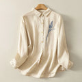 Buddha Stones Spring Embroidered Flower Long Sleeve Women's Buttons Shirt