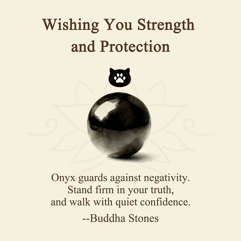 Buddha Stones Wishing You Strength and Protection Cat Onyx Bracelet Includes Gift Message Card