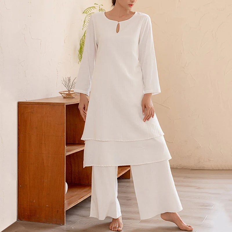 Buddha Stones 2Pcs Simple Design Tai Chi Meditation Yoga Clothing Top Pants Women's Set (Extra 30% Off | USE CODE: FS30)