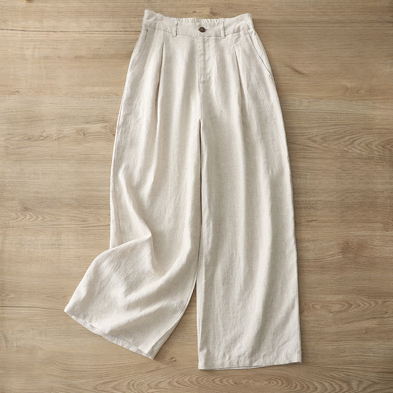 Buddha Stones Women's Fall Commute Solid Color Zipper Design Cotton Wide Leg Pants With Pockets