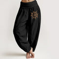Buddha Stones Spiral Center Sun Pattern Women's Elastic Waist Harem Pure Cotton Pants