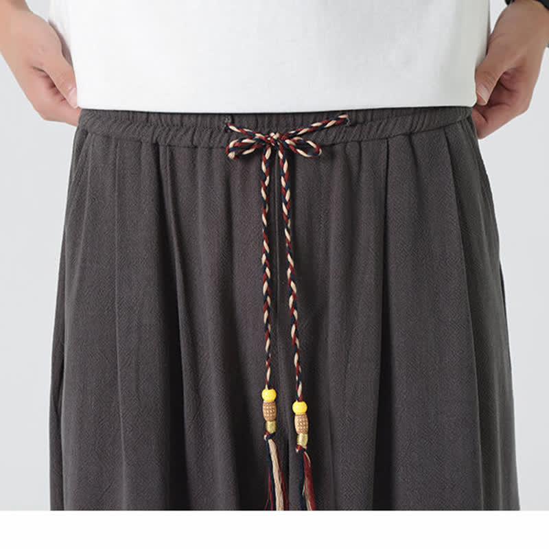 Buddha Stones Summer Drawstring Ankle Length Solid Color Men's Straight Leg Pants