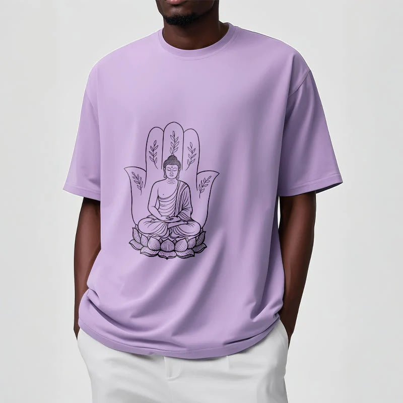 Buddha Stones Meditating Buddha Seated Hand Leaves Lotus Base Tee T-shirt
