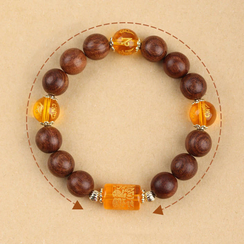 Buddha Stones Natural Phoebe Zhennan Wood Om Mani Padme Hum God Of Wealth Crystal Protection Bracelet (Extra 40% Off | USE CODE: FS40)
