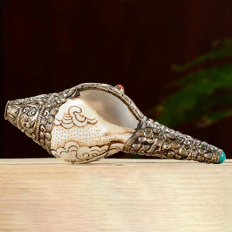 Tibetan Handmade Engraved Shankha Buddha Conch Shell Wealth Positive Decoration
