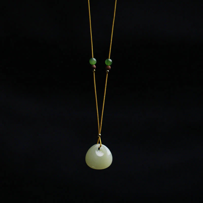 Buddha Stones Natural Hetian Jade Small Bag Pattern Prosperity String Necklace Pendant
