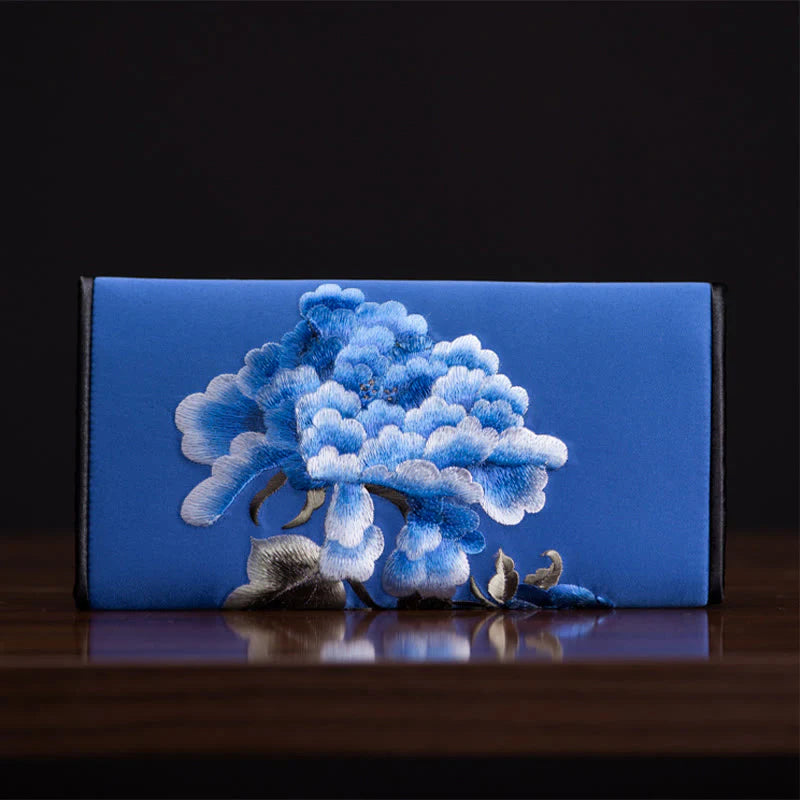 Buddha Stones Peony Flower Su Embroidery Journey Shopping Long Purse Handbag