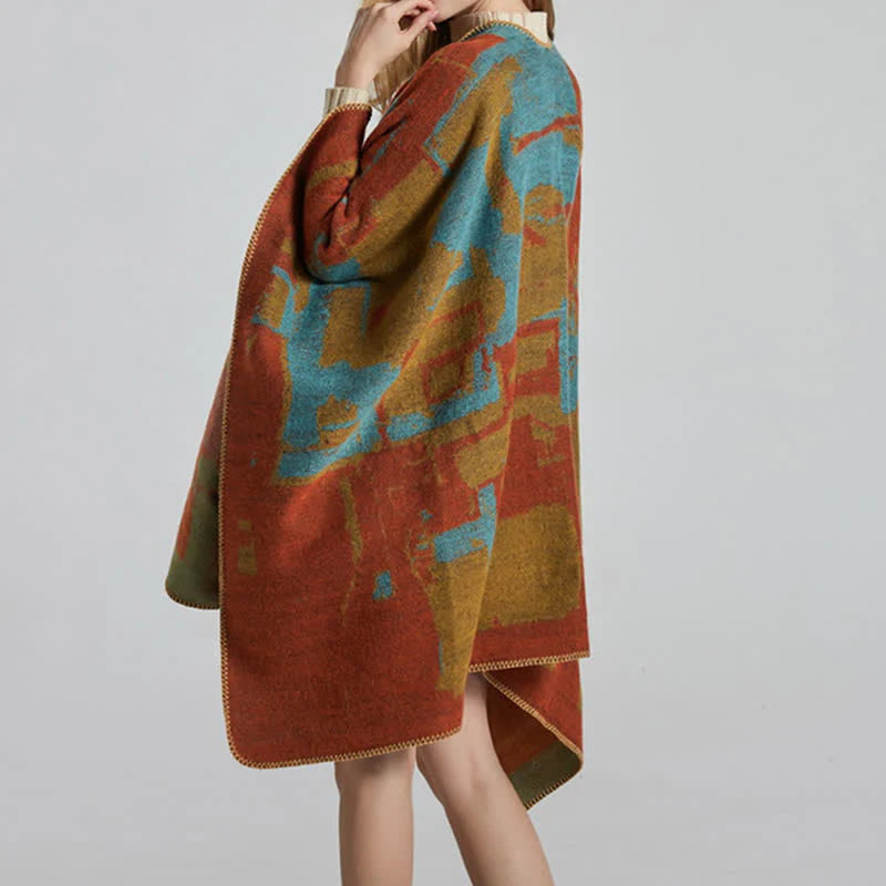 Buddha Stones Tibetan Orange Shawl Warm Cloak Scarf