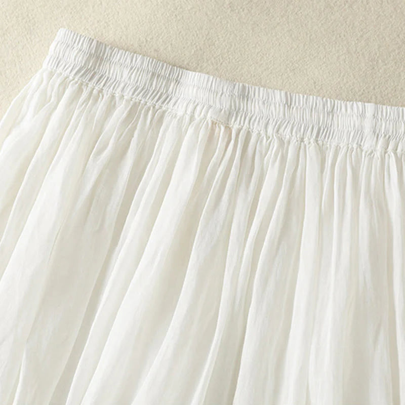 Buddha Stones Summer Plain Drawstring Lace Patchwork Design Women's Cotton Linen 7-8 Length Skirt