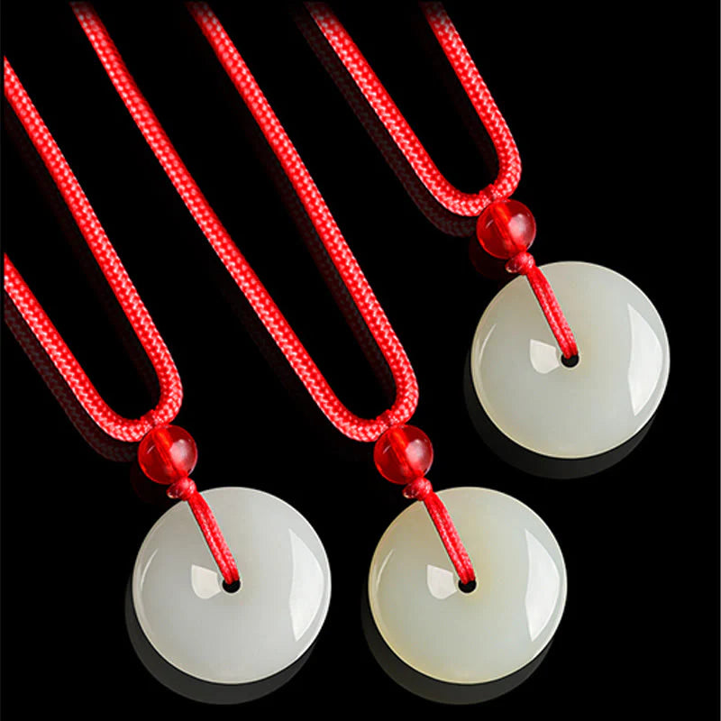 Buddha Stones Jade Peace Buckle Abundance Red Rope Necklace Pendant