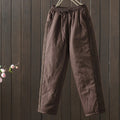 Buddha Stones Flower Pattern Cotton Polyester Embroidery Thick Women's Pants With Pockets