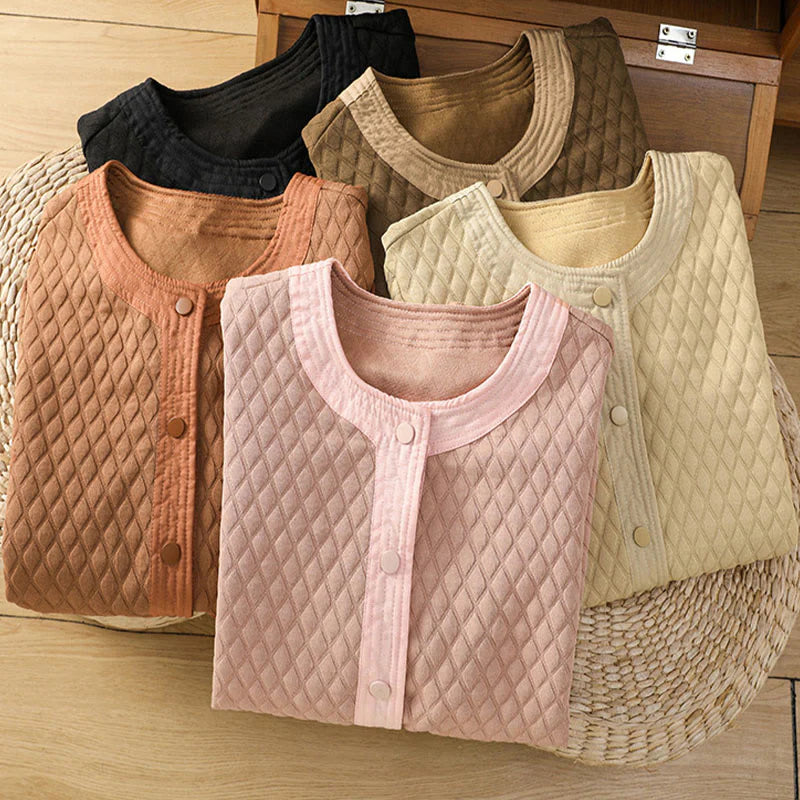 Buddha Stones Retro Plain Women's Cotton Long Sleeve Jacket With Pockets