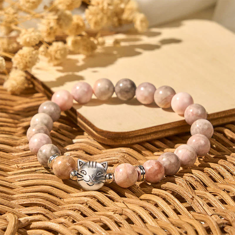 Buddha Stones 8mm Cat Design Zebra Jasper Protection Bracelet