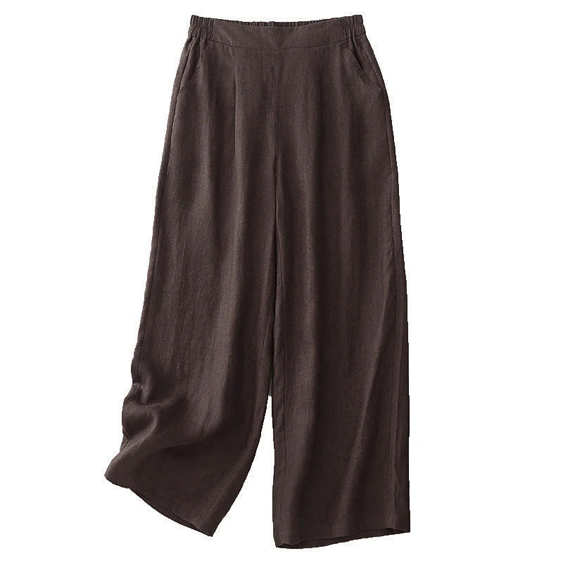 Buddha Stones Women's Spring Plain Simple 7-8 Length Cotton Pants With Pockets