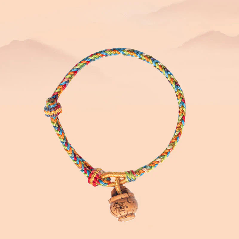 Buddha Stones Peach Wood Fu Character Safe And Well Wealth Bracelet