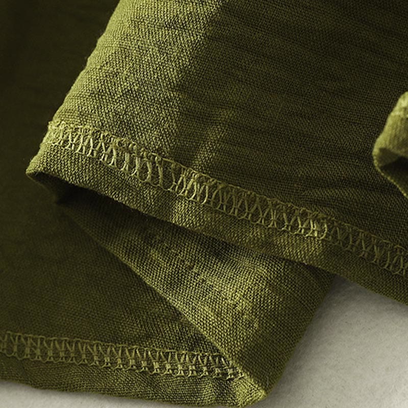 Buddha Stones Casual Olive Green Crew Neck Women's Cotton Linen Long Sleeve Shirt