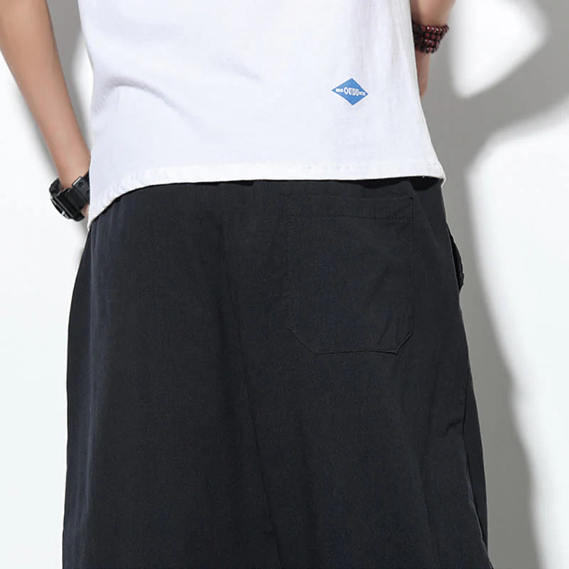 Buddha Stones Casual Summer Drawstring 7-8 Length Linen Men's Harem Pants With Pockets