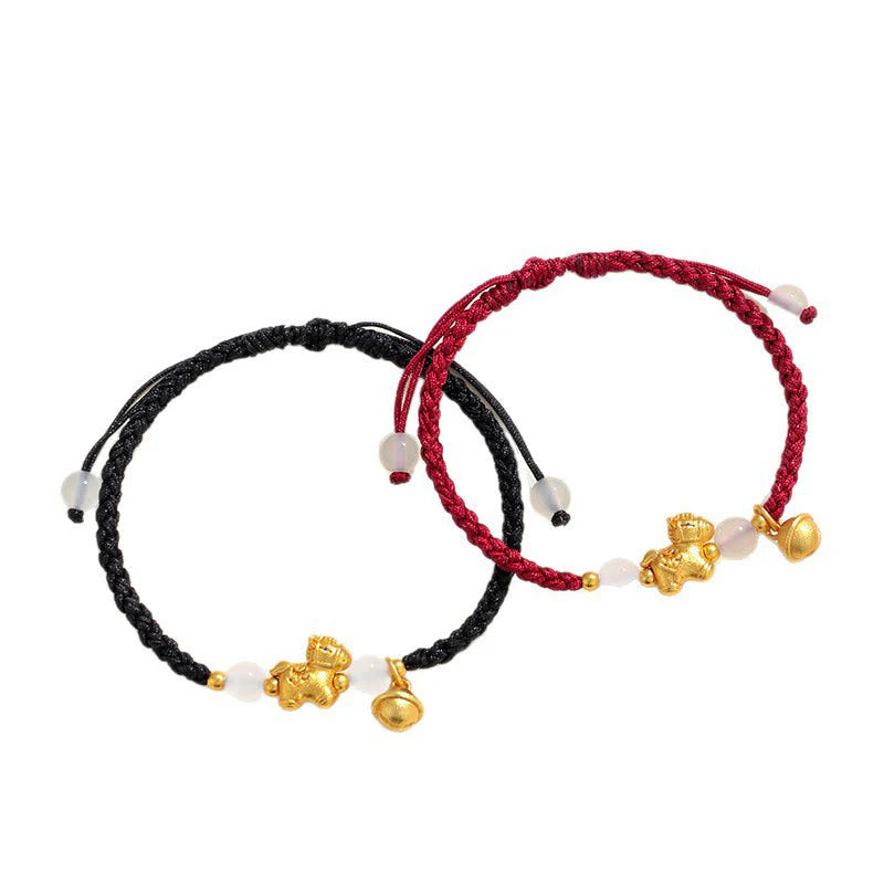Buddha Stones Year Of The Horse Red String White Agate Connection Braided Bracelet