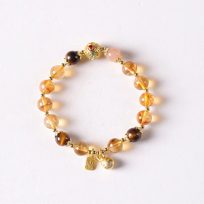 Buddha Stones Natural Citrine Fu Character Lucky Beast Prosperity Bracelet