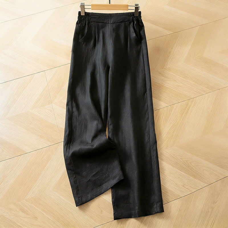 Buddha Stones Women's Spring High Elastic Waist Wide Leg Long Pants With Side Pockets