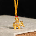 Buddha Stones 24k Gold Plated Brass Elephant Charm Strength Rope Necklace Pendant
