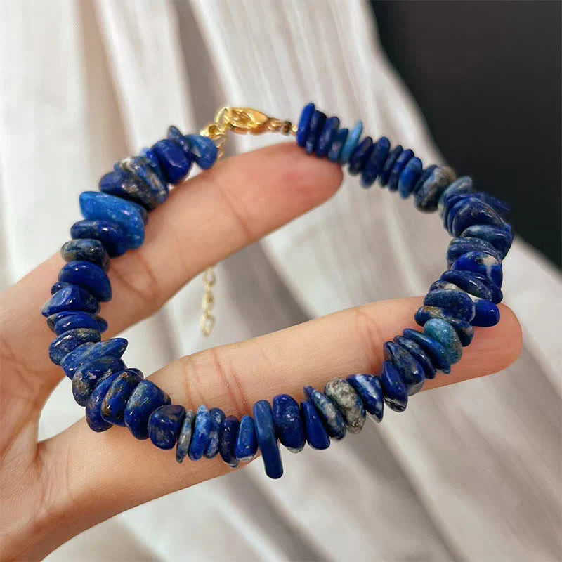 Buddha Stones Natural Irregular Design Lapis Lazuli Lazurite Positive Bracelet