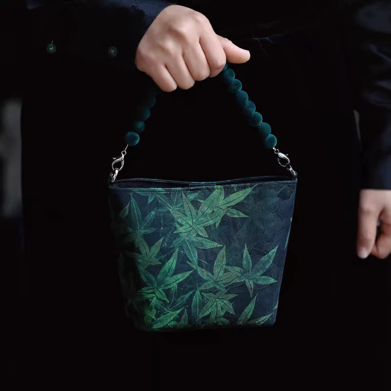 Buddha Stones Small Bamboo Leaves Butterfly Peony Flowers Magpie Metal Chain Crossbody Bag Shoulder Bag Handbag