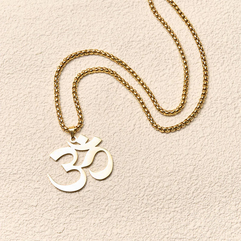 Buddha Stones Om Symbol Mantra Stainless Steel Focus Necklace Pendant