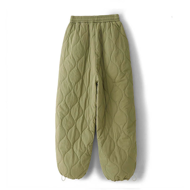 Buddha Stones Women's Plain Elastic Cuff Design Drawstring Thermal Thickened Pants With Pockets