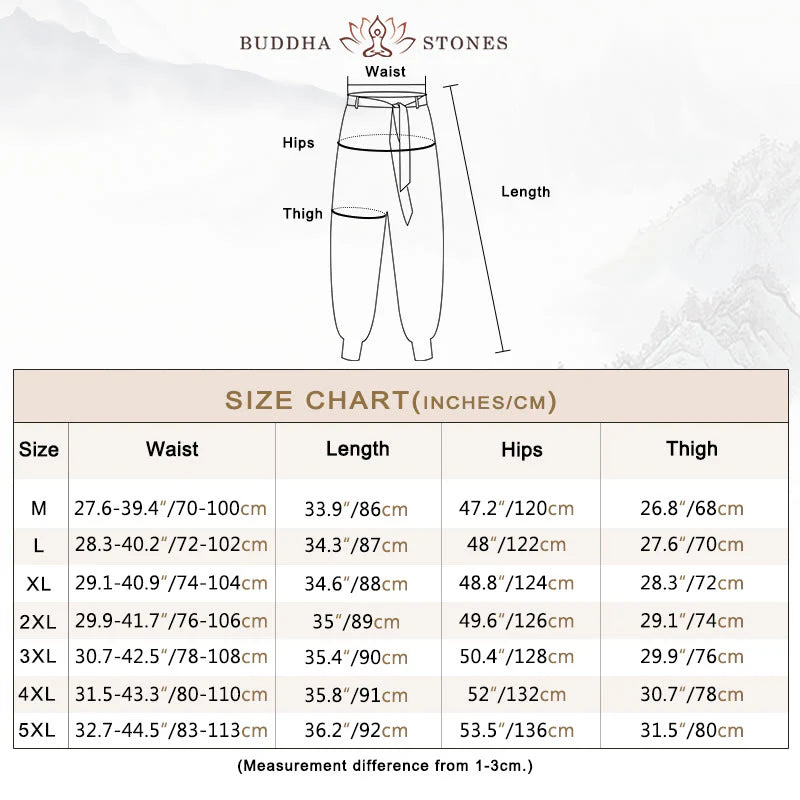 Buddha Stones Ocean Waves Lace-up Cotton Men's Harem Pants With Pockets