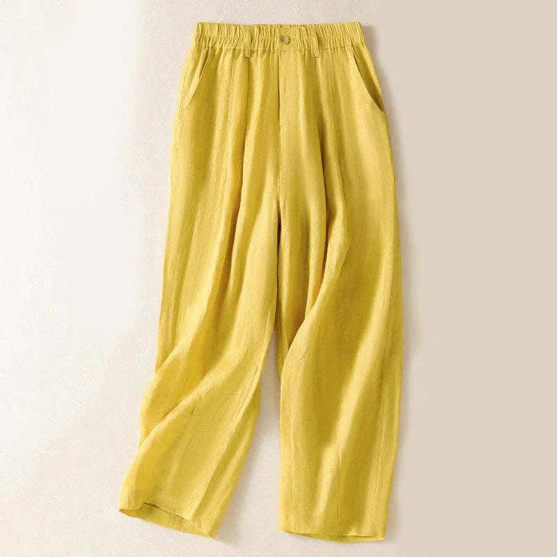 Buddha Stones Summer Button Zipper Ankle-Length Women's Pants With Pockets