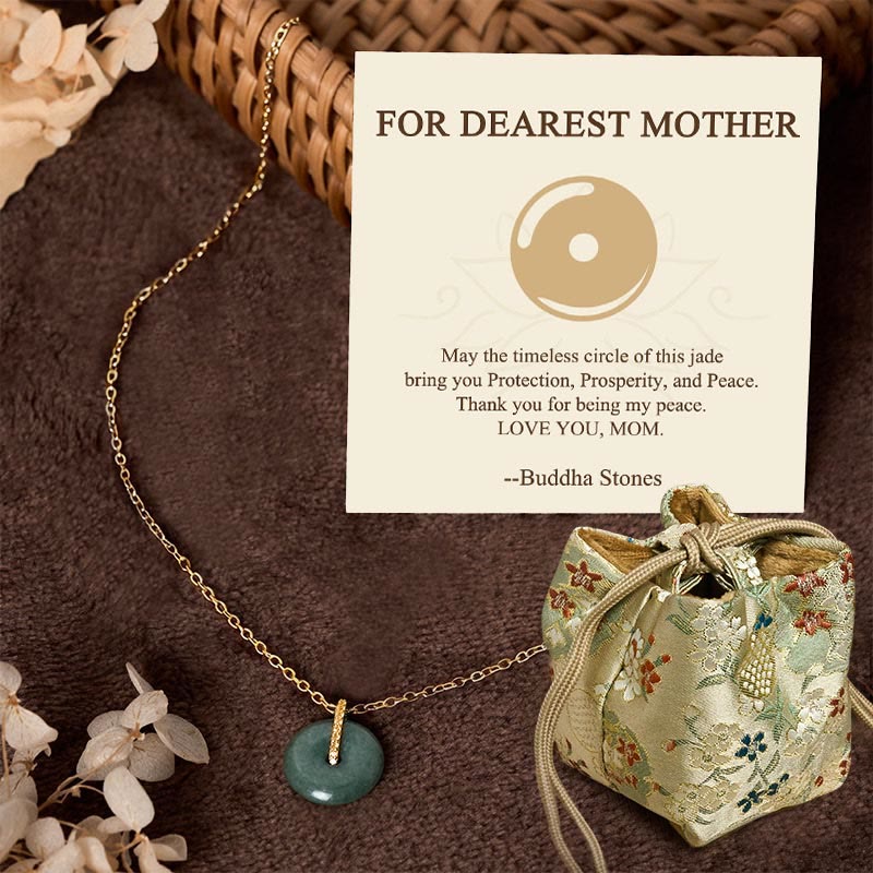 Buddha Stones FOR DEAREST MOTHER Peace Buckle Jade 925 Sterling Silver Luck Necklace Pendants Includes Gift Message Card