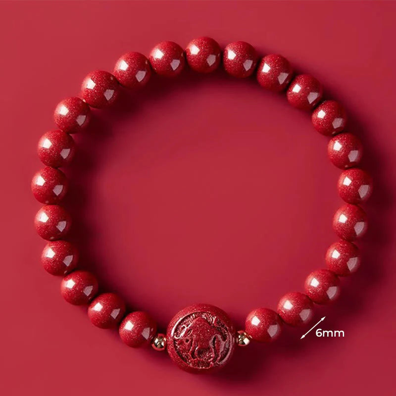 Buddha Stones Chinese Zodiac Year Of The Horse Carved Cinnabar Peaceful Blessing Bracelet