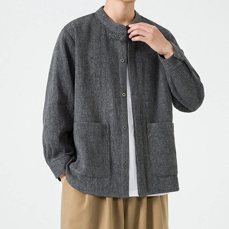 Buddha Stones Long Sleeve Frog-button Design Men's Cotton Jacket Shirt With Pockets