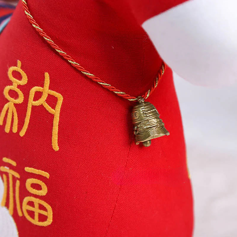 Buddha Stones Year of the Horse Copper Red String Fu Character Embroidery Prosperity Home Decoration