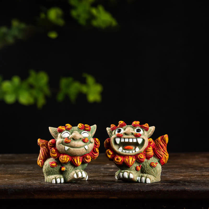 Buddha Stones Small Pair of Lion Fu Foo Dogs Ward Off Evil Protection Home Resin Decoration (Extra 30% Off | USE CODE: FS30)
