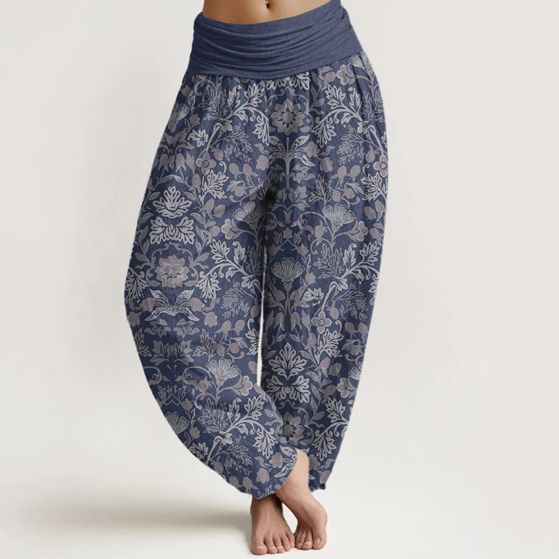 Buddha Stones Pure Cotton Complicated Flower Leaves Vine Pattern Women's Elastic Waist Harem Pants