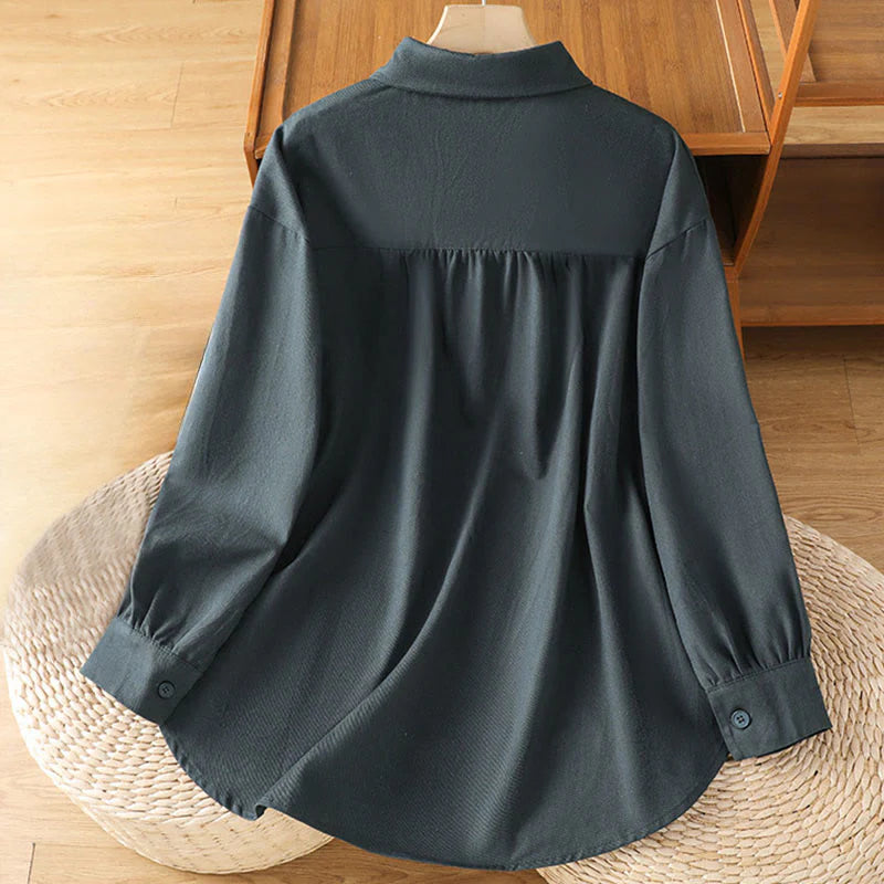 Buddha Stones Casual Women's Long Sleeve Stand Collar Cotton Shirt With Pockets