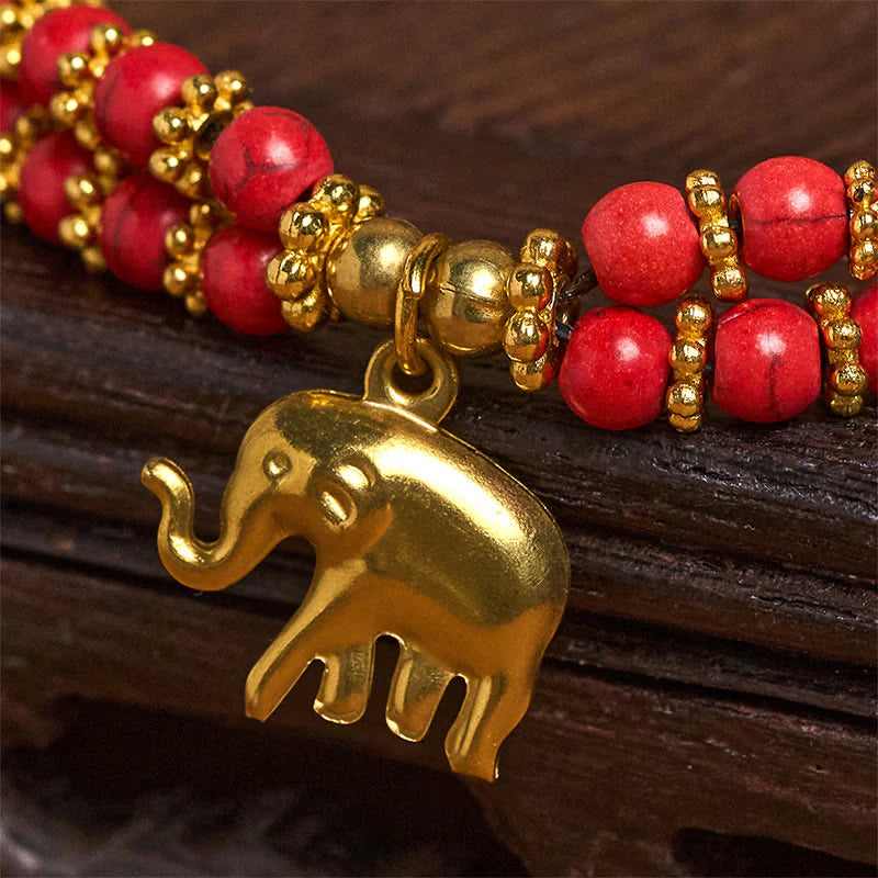 Buddha Stones Turquoise Elephant Luck Double-layer Plated Copper Strength Bracelet
